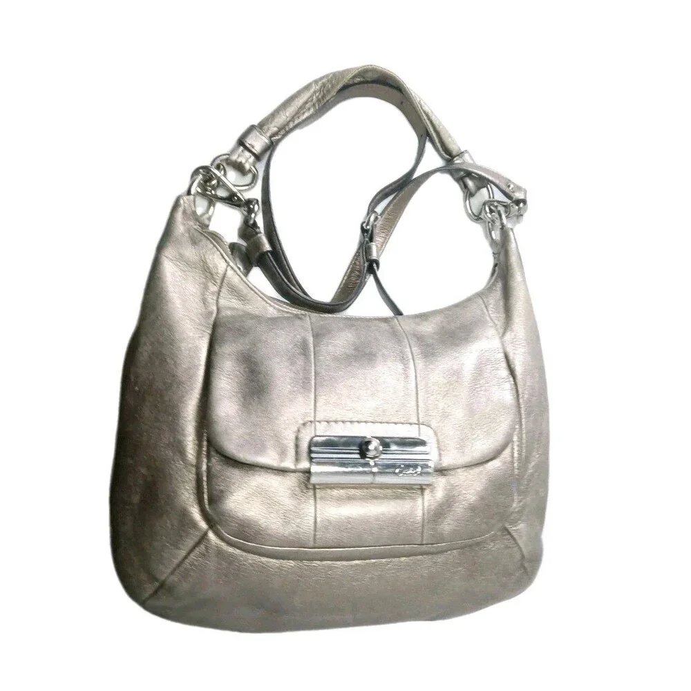 Coach Kristin 18810 Leather Hobo Shoulder Bag Y2k Metallic Light Gold Pewter
